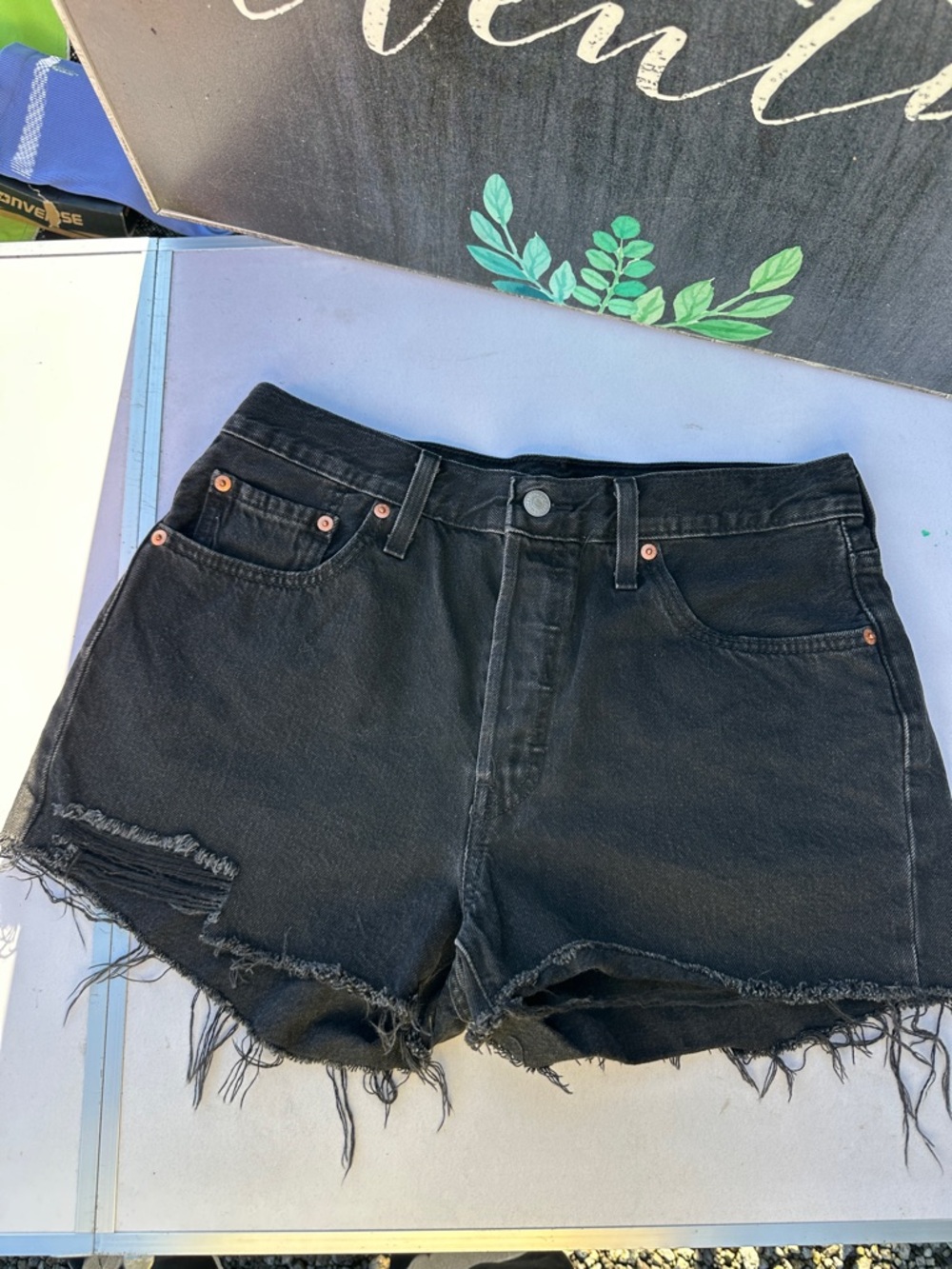 Levi's Black Frayed Hem Denim Shorts